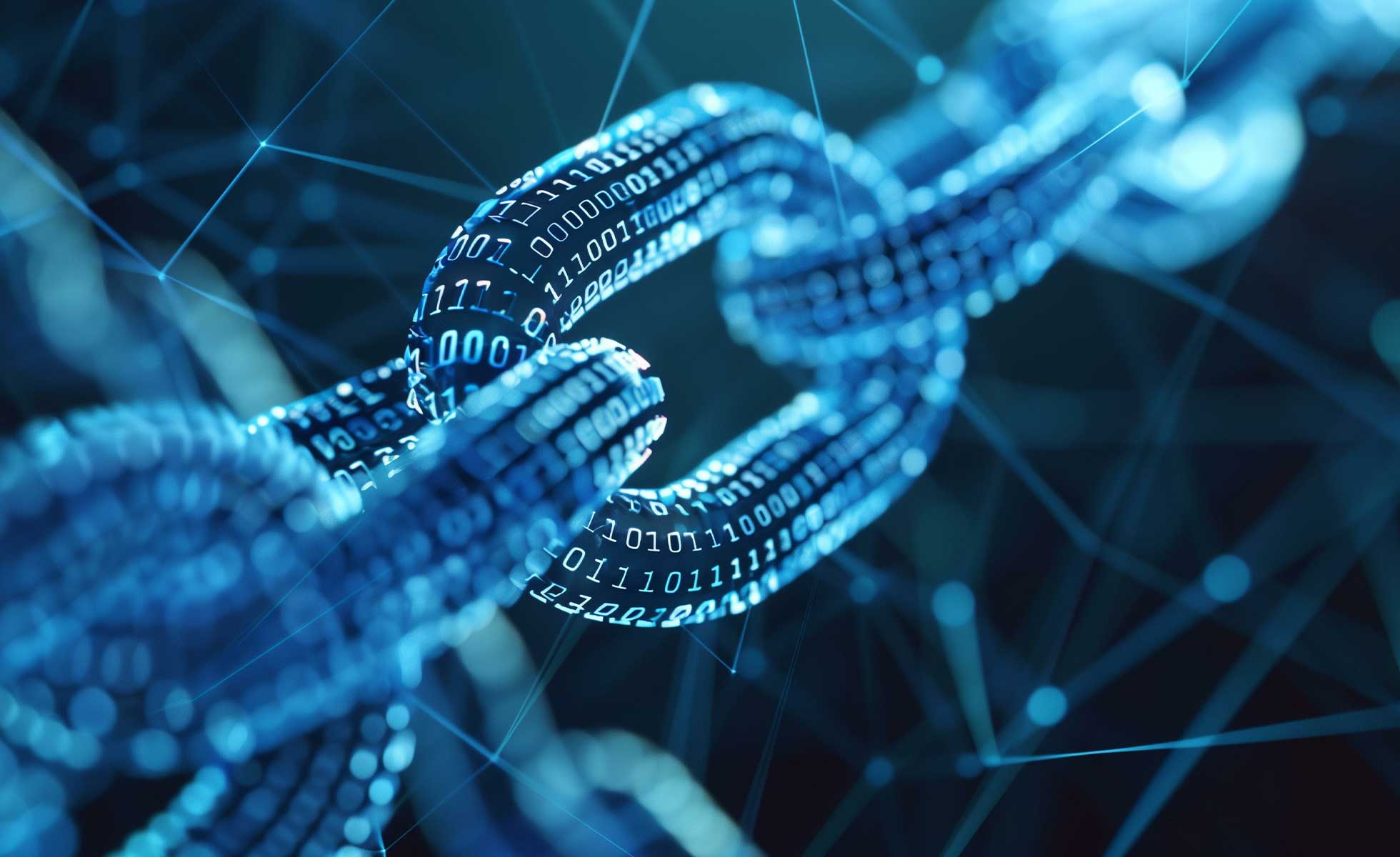 chain links with 1s and 0s